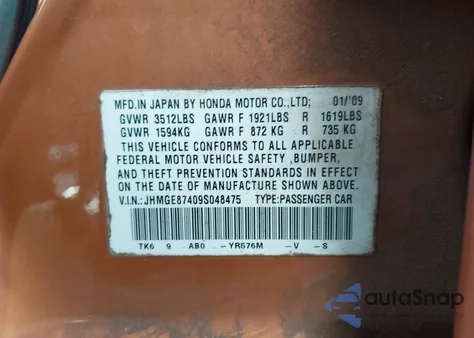 2009 Honda Fit Sport z USA, uszkodzony, nr VIN JHMGE87409S048475